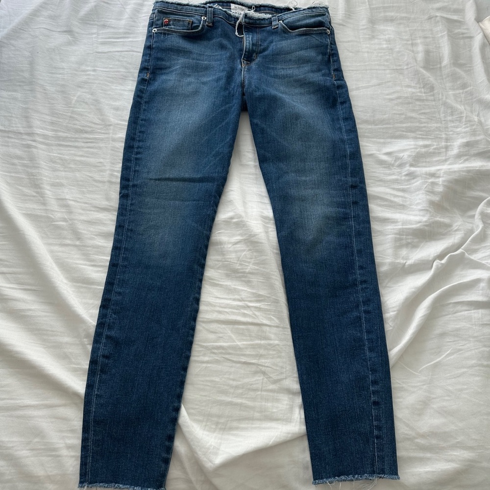 Hudson jeans straight leg with ripped waist/hem